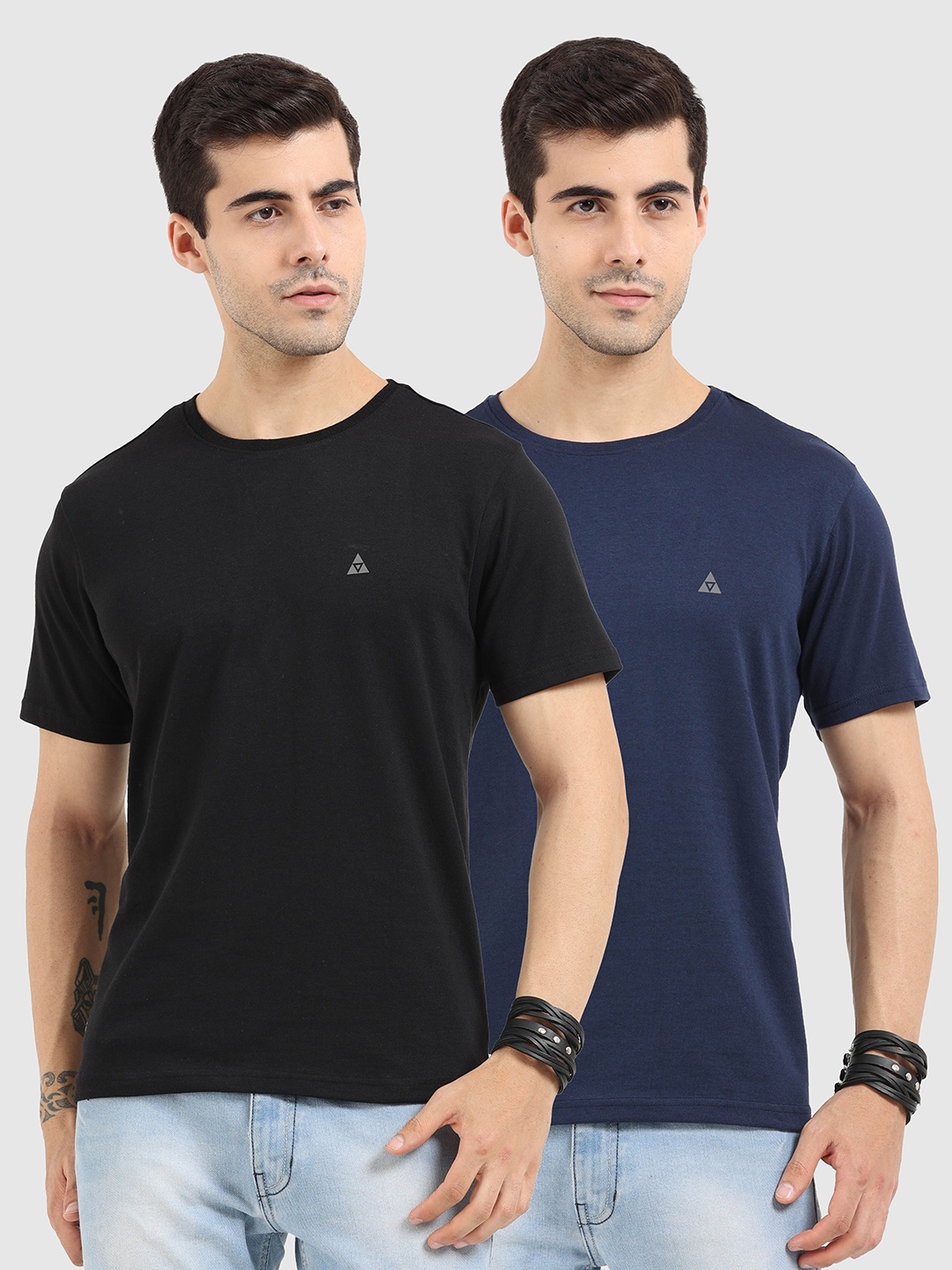 

ARDEUR Men Set Of 2 Black & Blue T-shirt