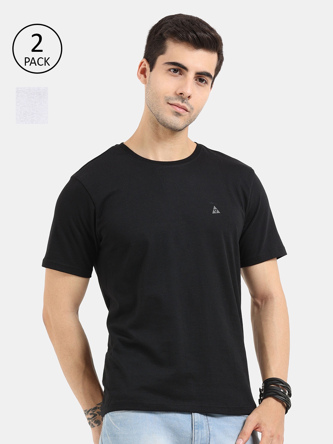 

ARDEUR Men Black & White Set Of 2 Pure Cotton T-shirt