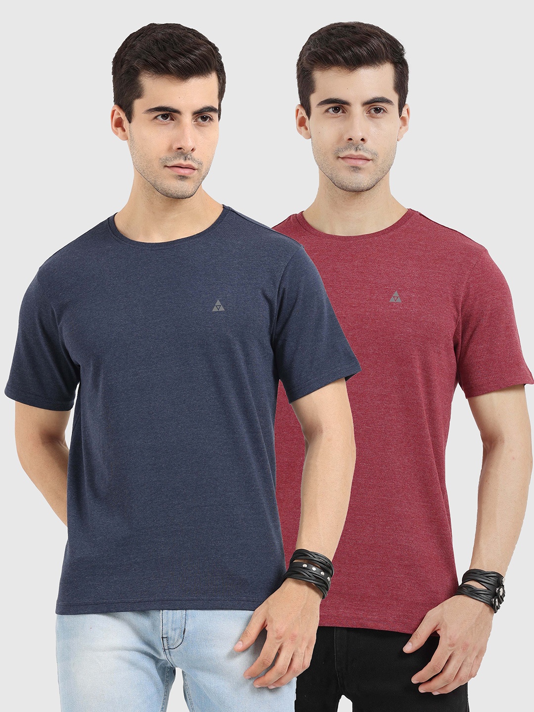 

ARDEUR Men Maroon & Blue Pack Of 2 T-shirts