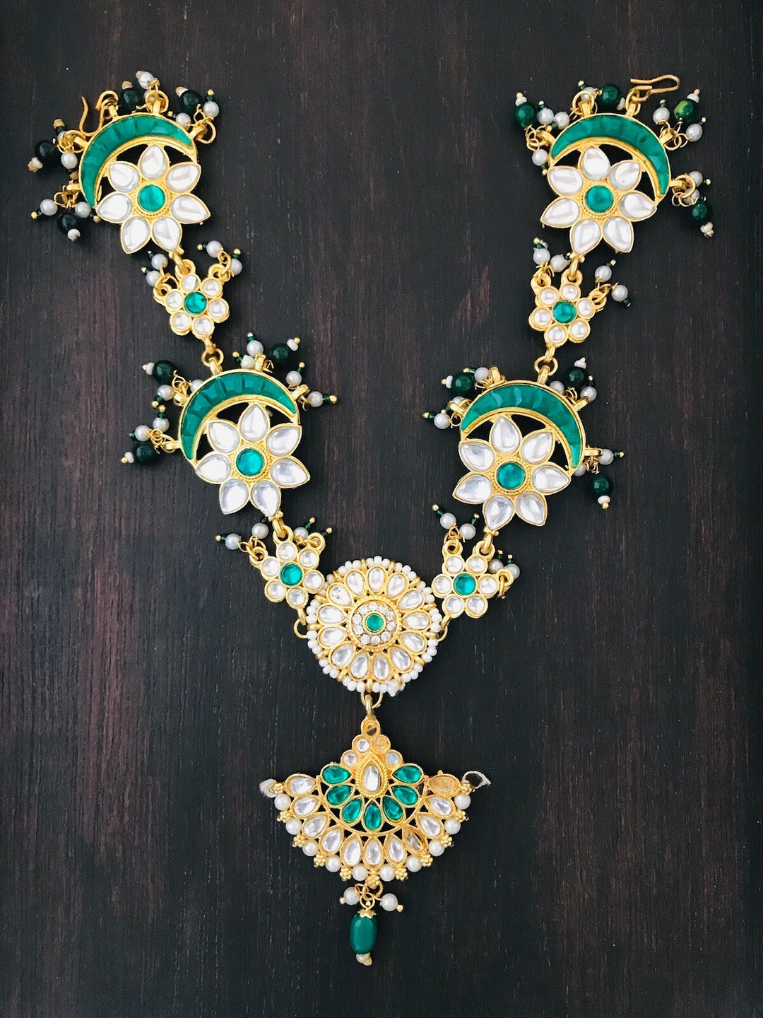 

The Opal Factory Gold-Plated & Green Stone-Studded Mathapatti