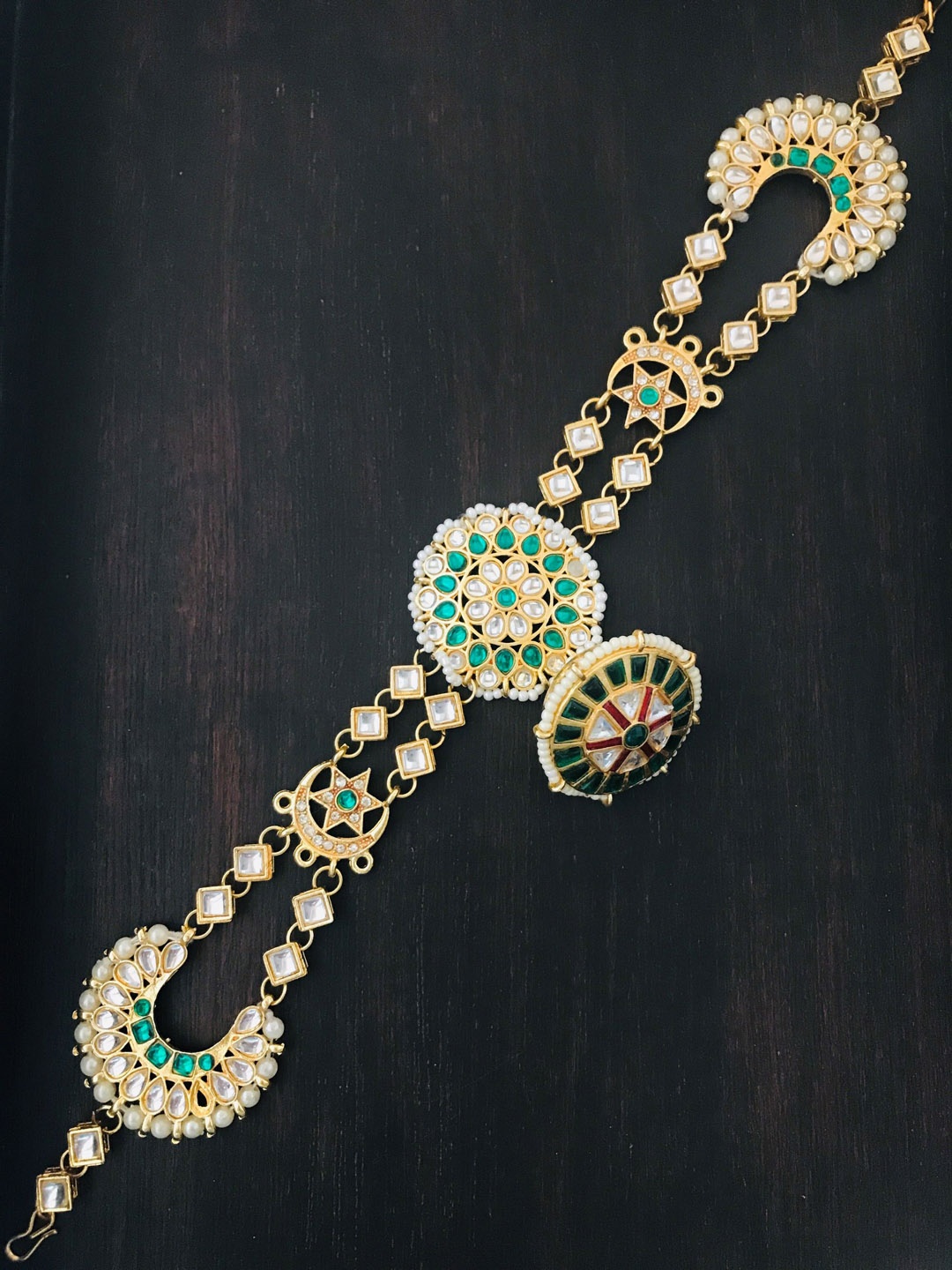 

The Opal Factory Green & Gold Plated Studded Sheesphool With Borla