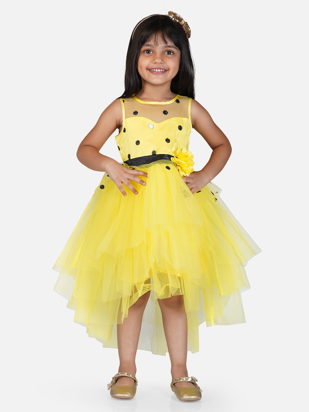 

Toy Balloon kids Girls Yellow Embellished Net Party Wear Dress