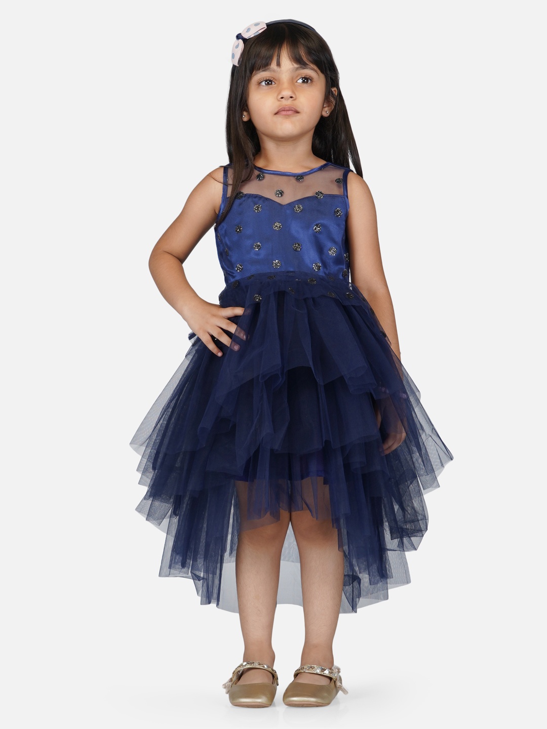 

Toy Balloon kids Girls Navy Blue Embellished Net Dress