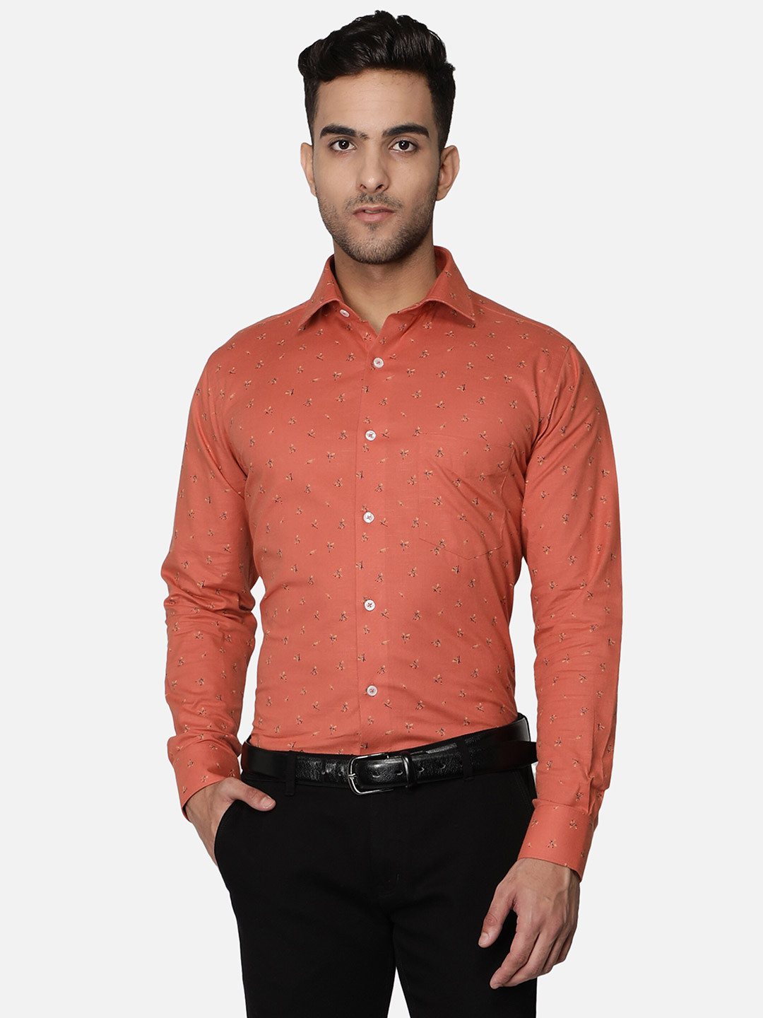 

Callino London Men Orange Slim Fit Floral Printed Cotton Casual Shirt