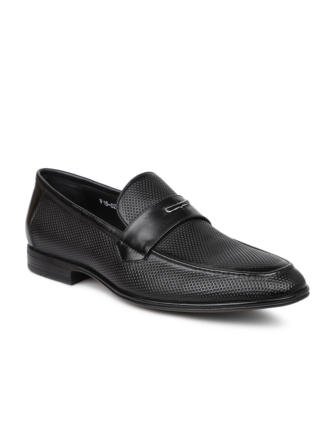 

ATESBER by Inc.5 Men Black Solid Leather Formal Slip-On Shoes