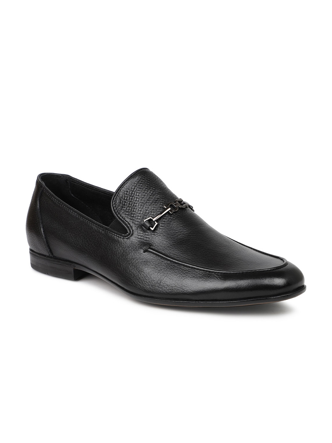 

ATESBER by Inc.5 Men Black Solid Leather Formal Loafers