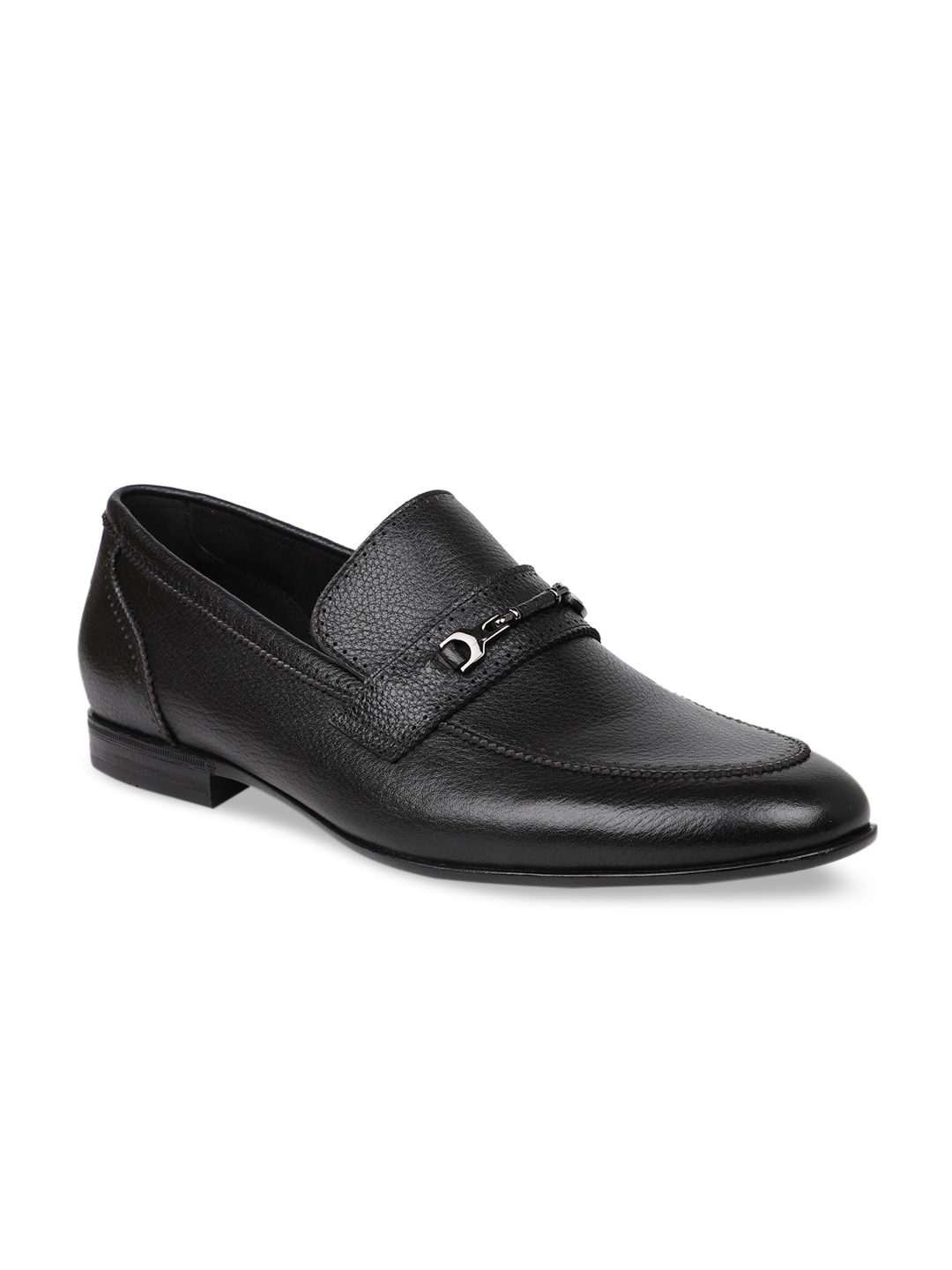 

ATESBER by Inc.5 Men Black Solid Leather Formal Loafers