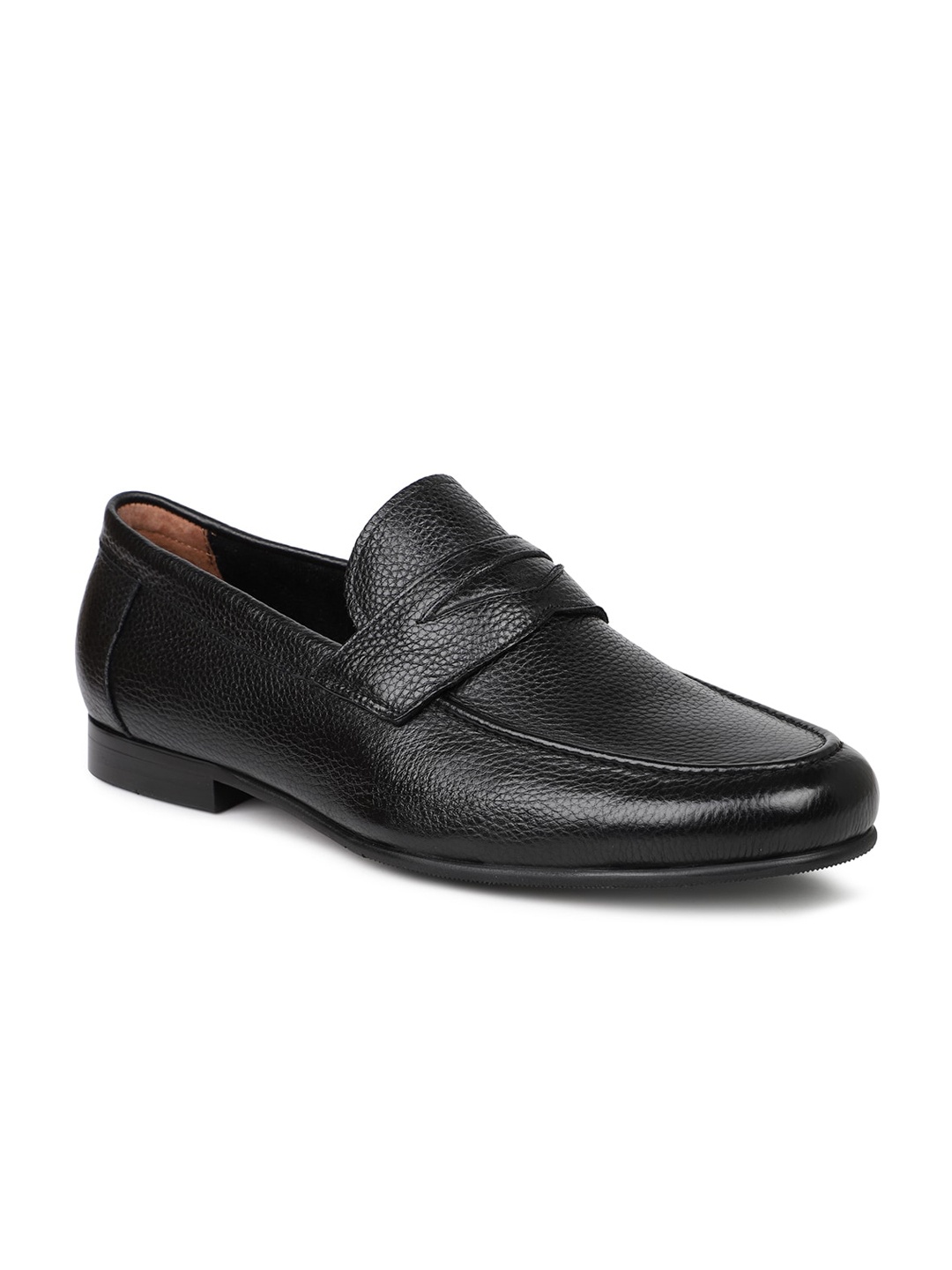 

ATESBER by Inc.5 Men Black Solid Leather Formal Slip-Ons