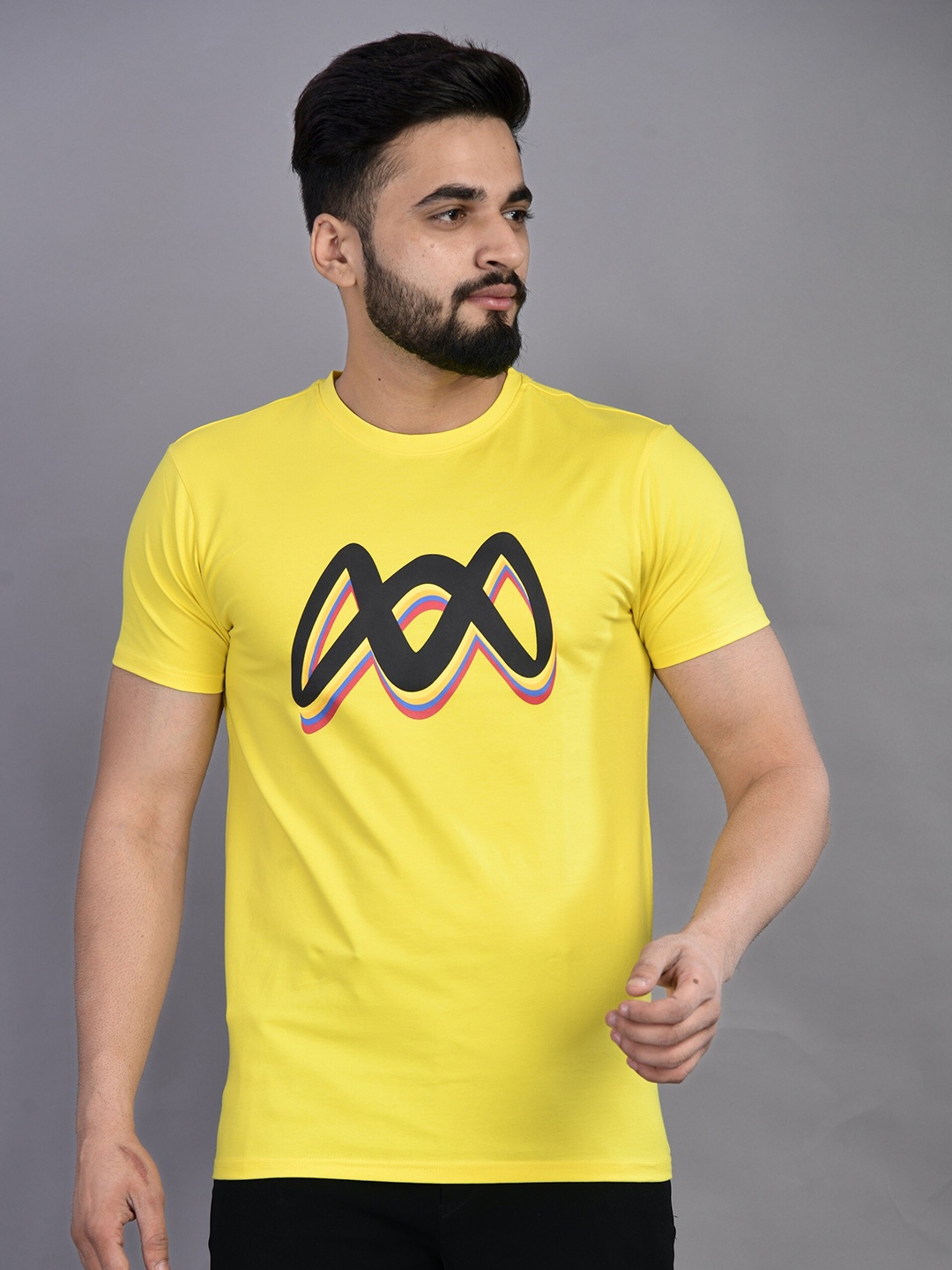 

MUWIN Men Yellow Printed Organic Cotton T-shirt