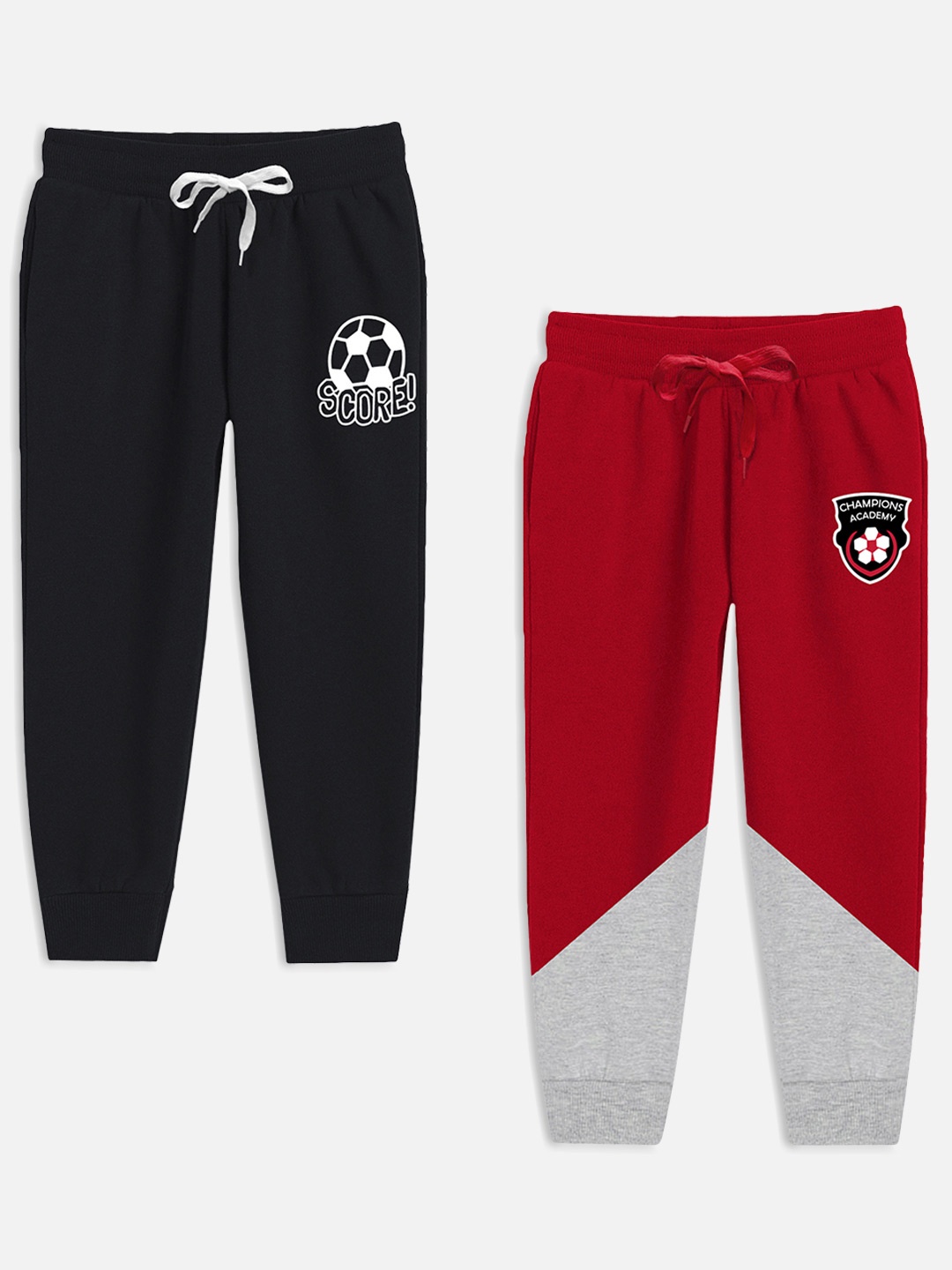 

Miss & Chief Boys Pack of 2 Black & Maroon Solid Pure Cotton Track Pants