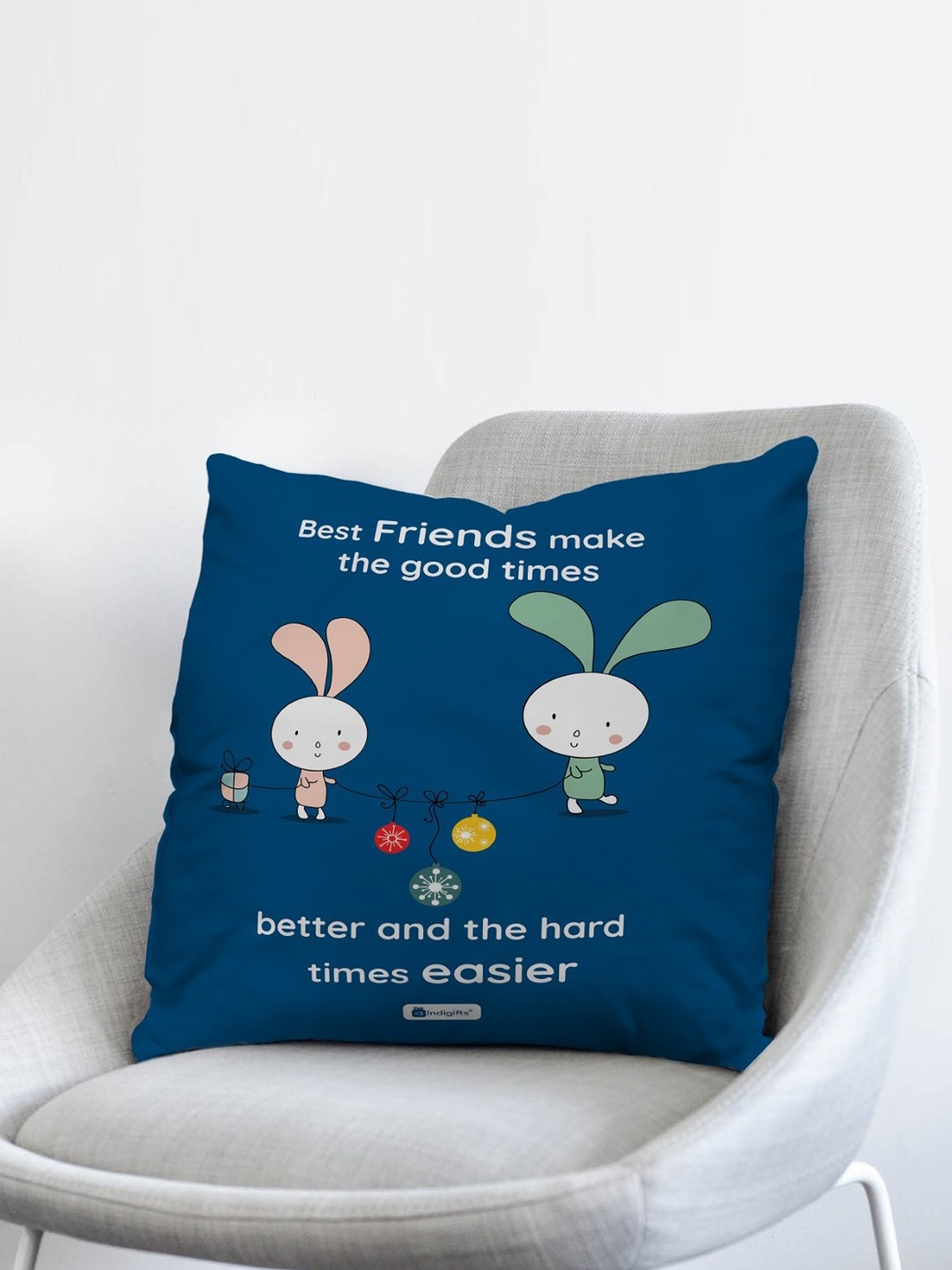 

Indigifts Red Make Best Friend Make the Good Times Printed Cushion with Filler, Blue