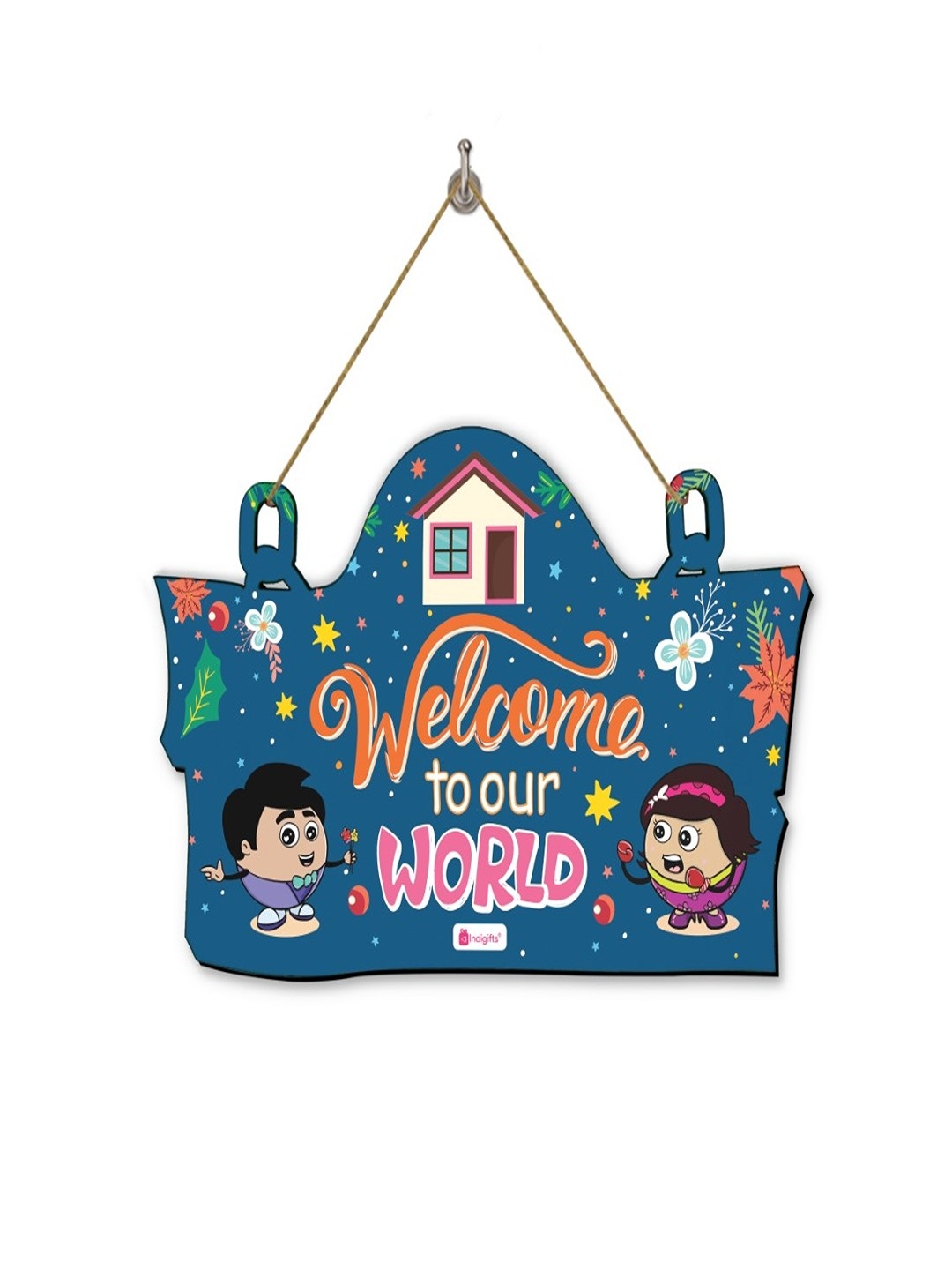 

Indigifts Welcome To Our World Printed Wall/Door Hanging, Blue