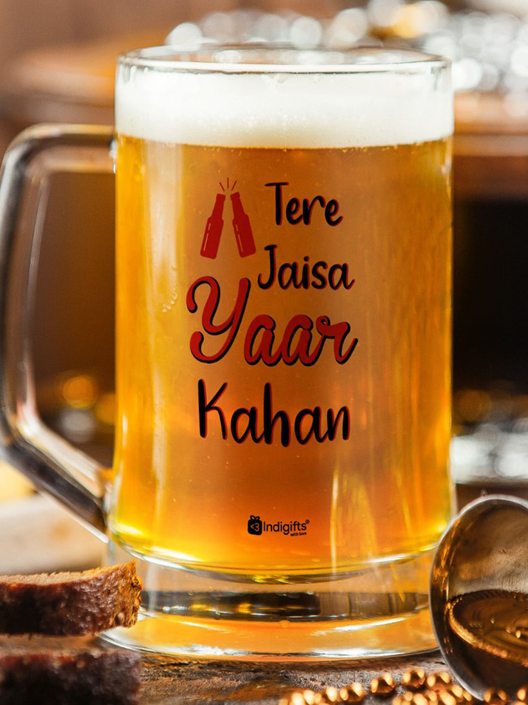 

Indigifts Men Transparent Friendship Day Tere Jaisa Yaar kahan Quotes Printed Beer Mug