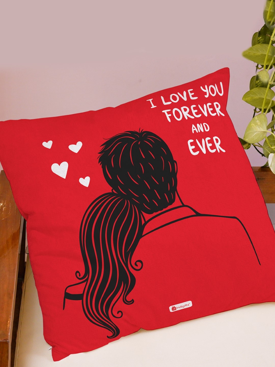 

Indigifts Red & White I Love You Forever and Ever Printed Reversible Cushion