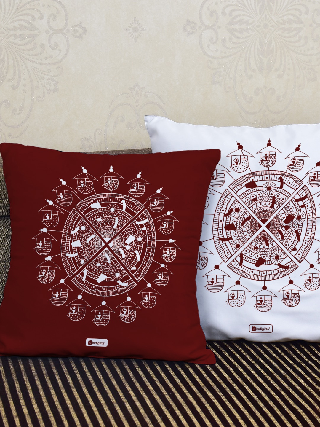 

Indigifts Ethnic Motifs Printed Set of 2 Cushions, Multi