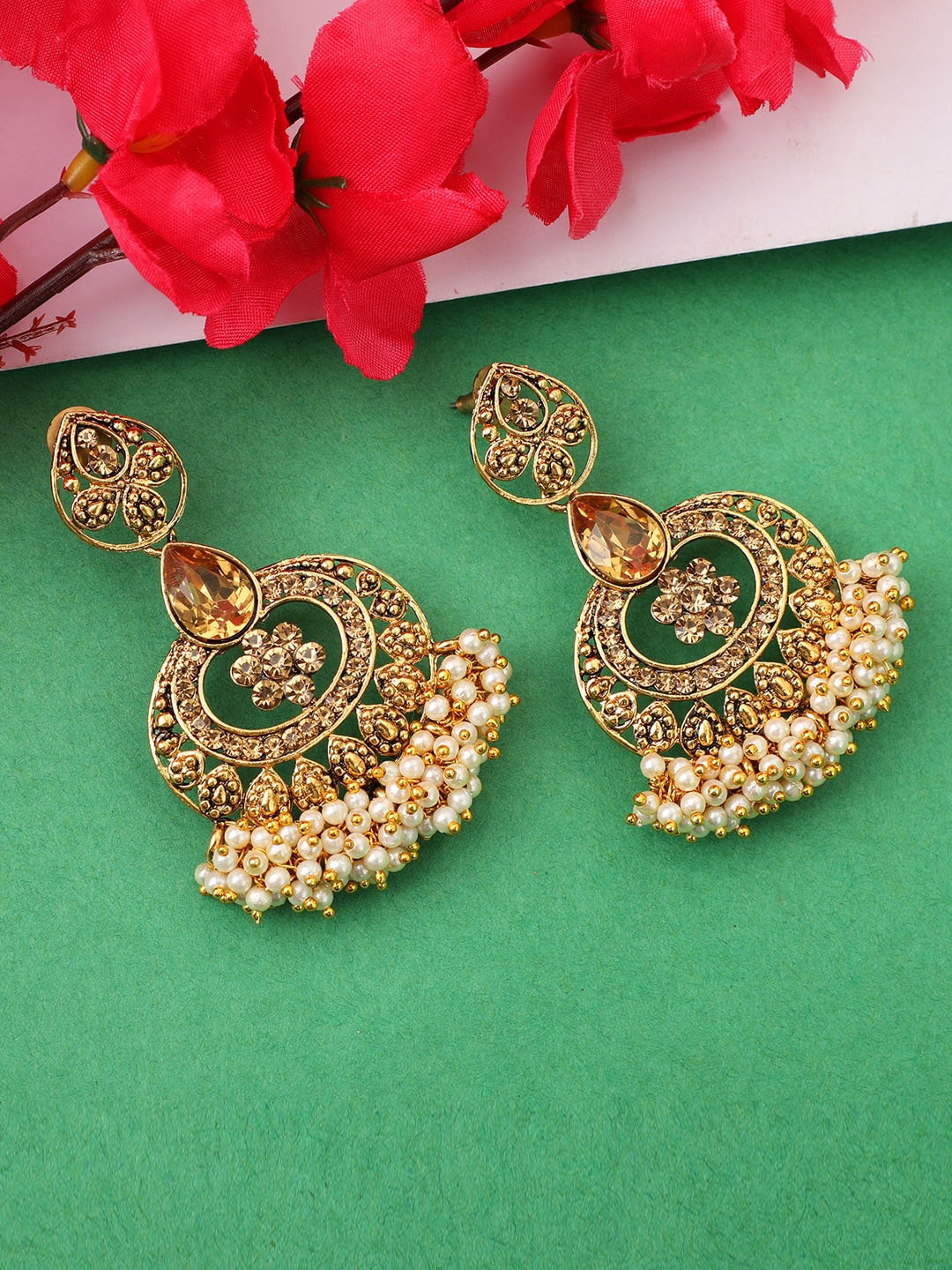 

ANIKAS CREATION Gold-Toned Contemporary Chandbalis Earrings