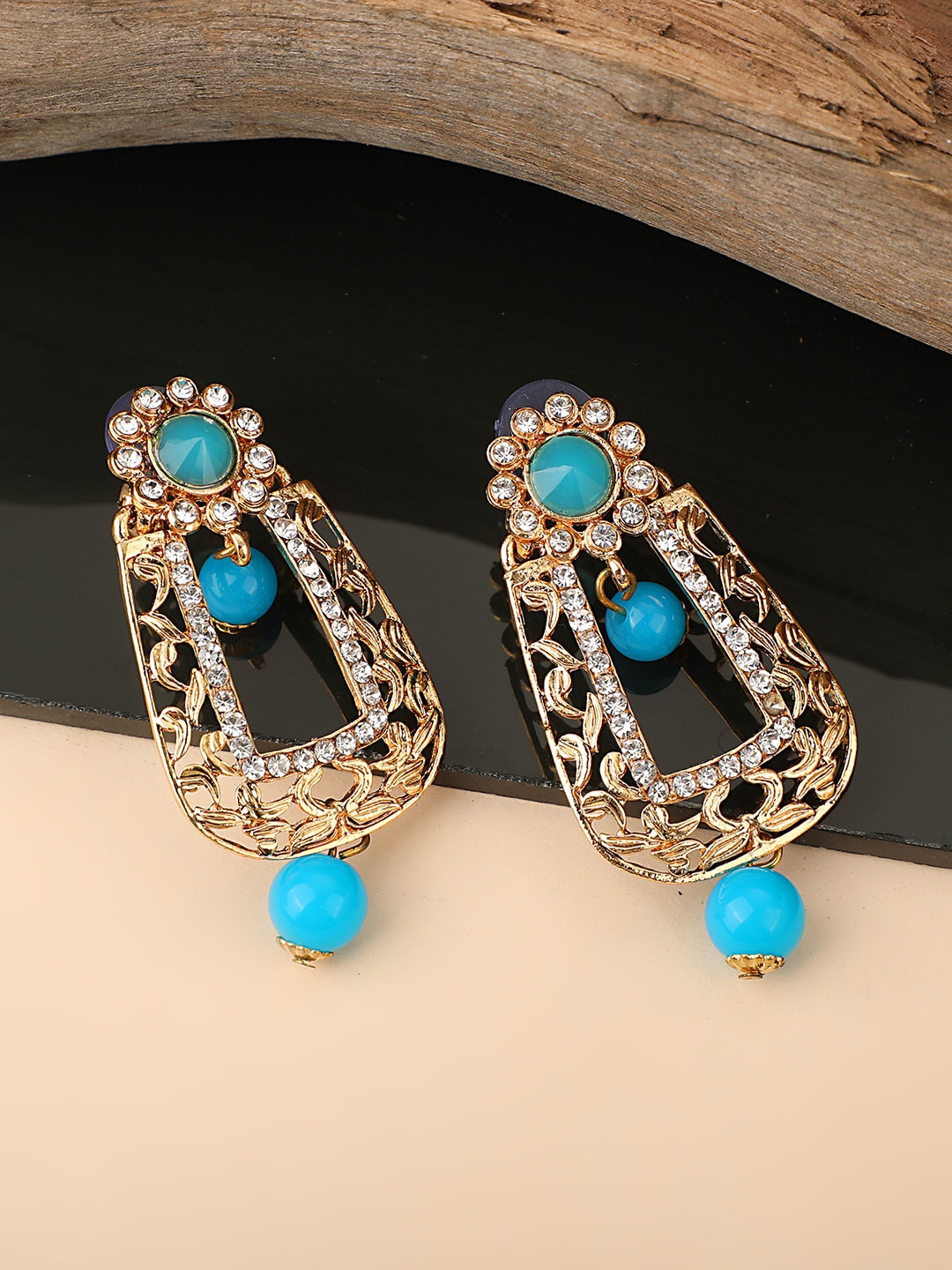 

ANIKAS CREATION Turquoise Blue Contemporary Jhumkas Earrings