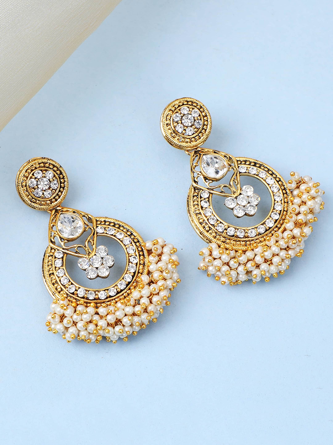 

ANIKAS CREATION White Contemporary Drop Earrings