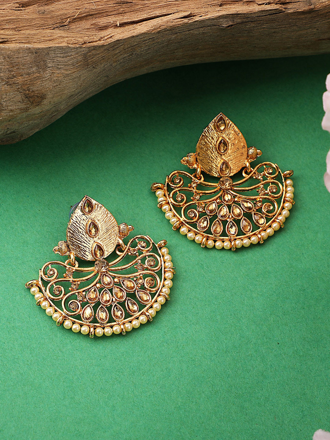 

ANIKAS CREATION Gold-Toned Contemporary Chandbalis Earrings