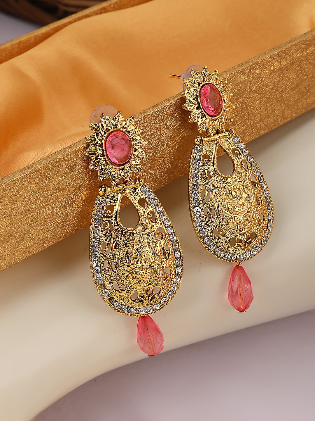 

ANIKAS CREATION Pink Contemporary Drop Earrings