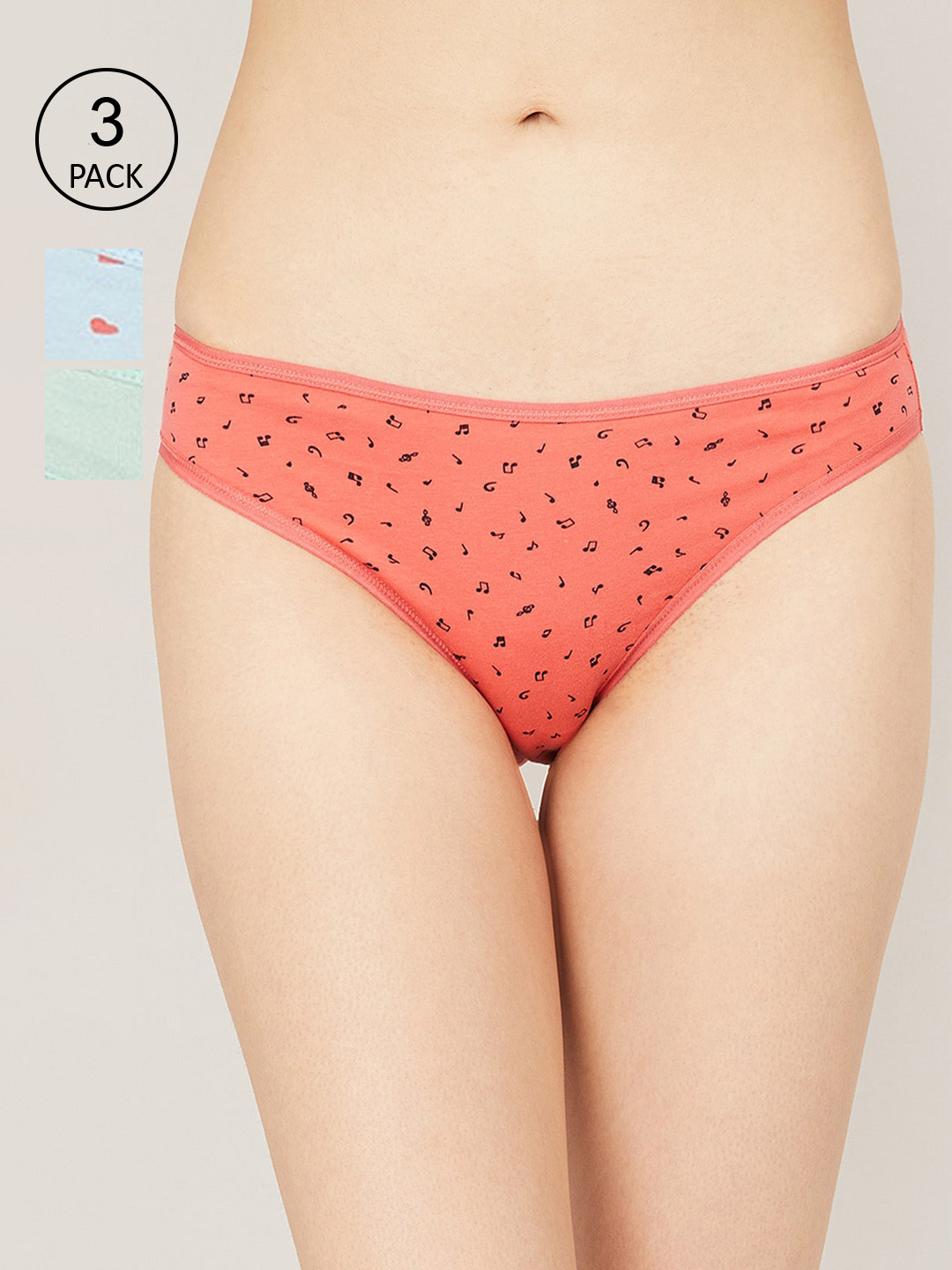 

Ginger by Lifestyle Coral & Sea Green Women Pack of 3 Printed Cotton Bikini Briefs