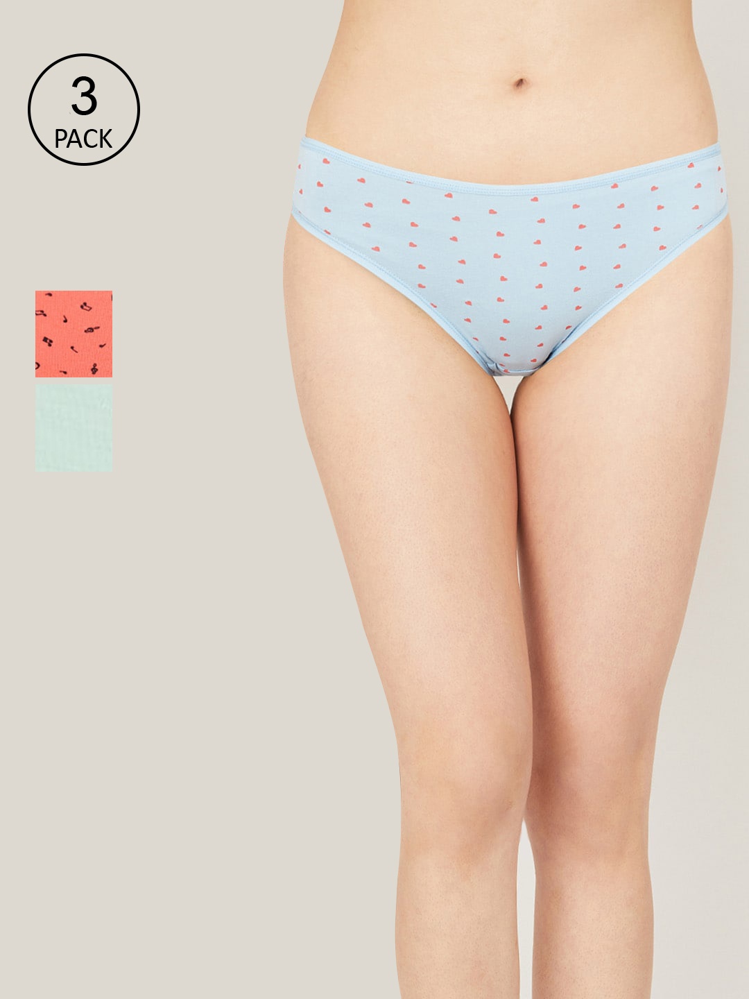

Ginger by Lifestyle Women Pack Of 3 Printed Cotton Hipster Briefs, Green