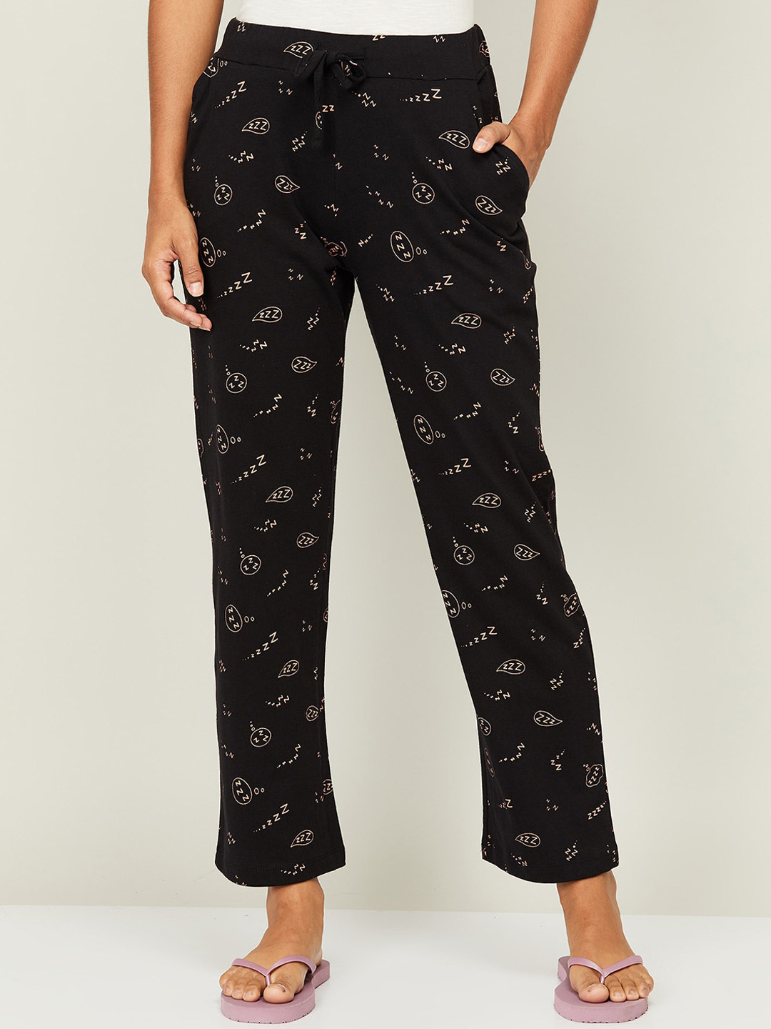 

Ginger by Lifestyle Women Black Printed Cotton Lounge Pants