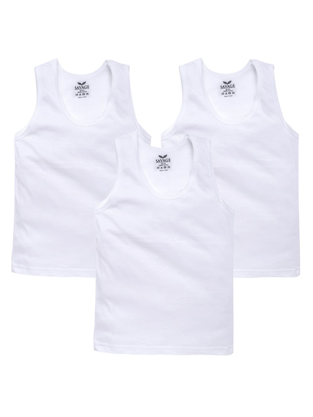 

SAVAGE Boys Pack Of 3 White Solid Cotton Innerwear Vests