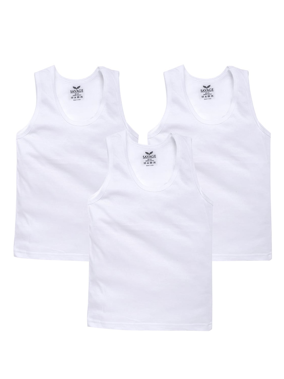 

SAVAGE Boys Pack Of 3 White Solid Cotton Innerwear Vests