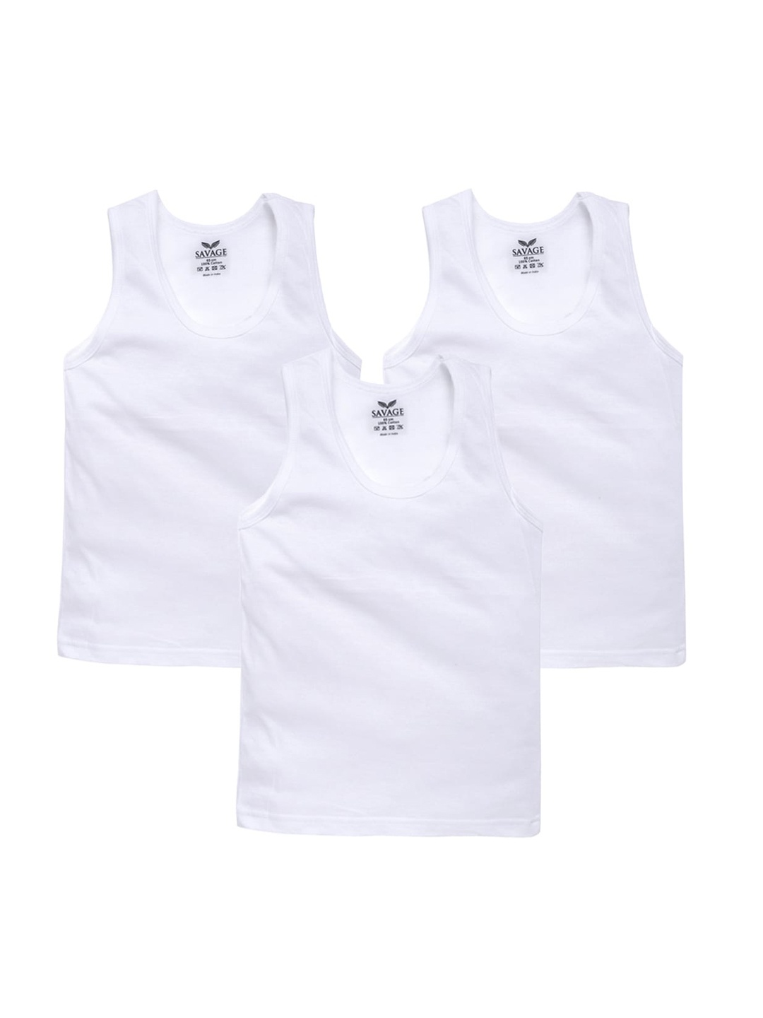 

SAVAGE Boys Pack Of 3 White Solid Cotton Innerwear Vests