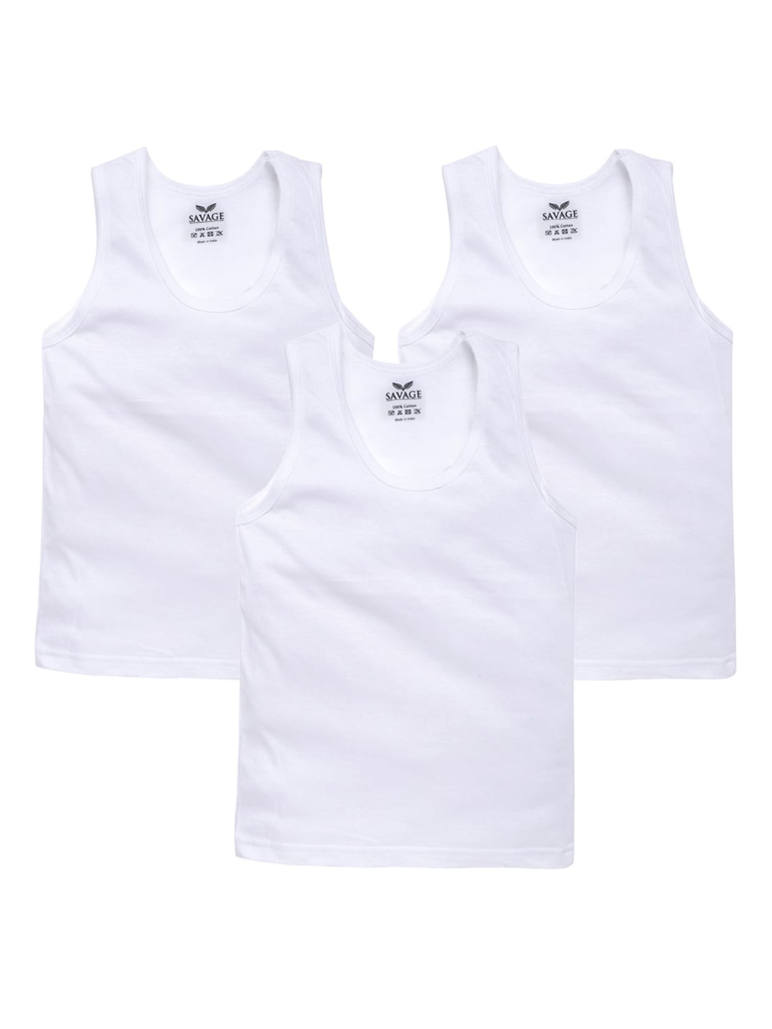 

SAVAGE Boys Pack Of 3 White Solid Cotton Innerwear Vests