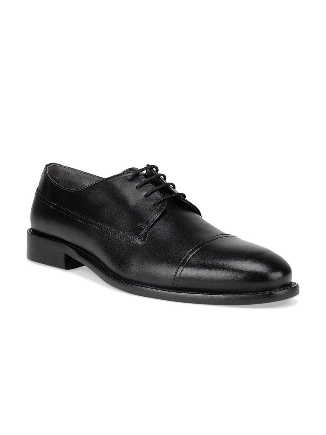 

ROSSO BRUNELLO Men Black Solid Leather Formal Derbys