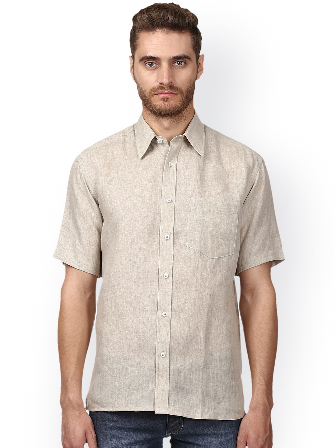 

ColorPlus Men Beige Regular Fit Solid Casual Shirt