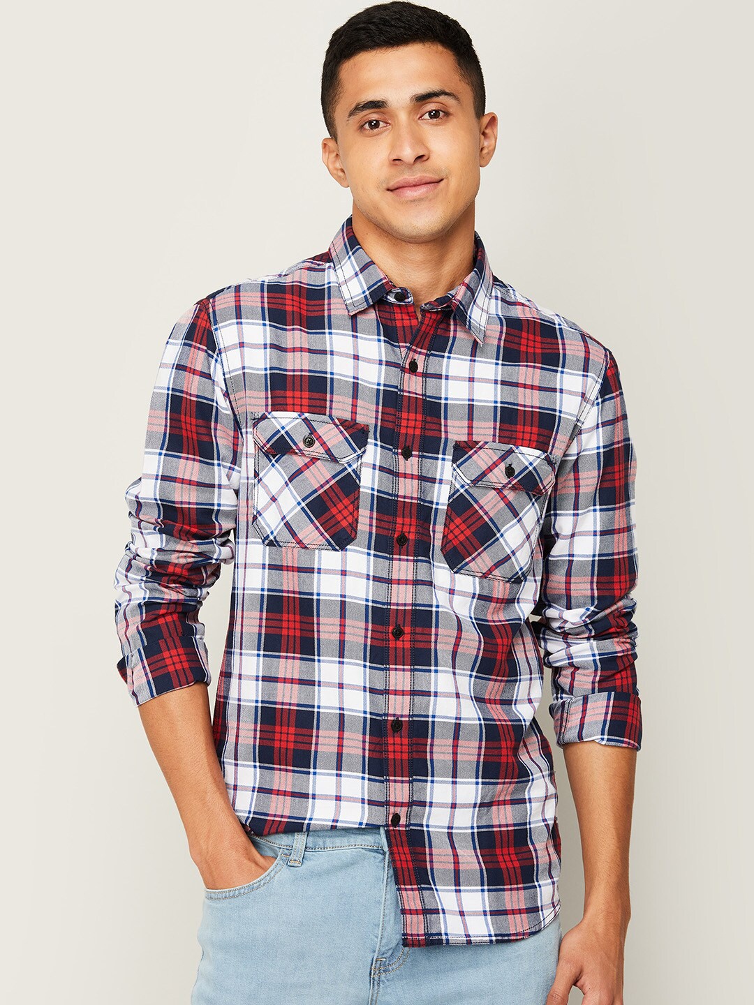 

Forca by Lifestyle Men Red Tartan Checks Checked Casual Shirt