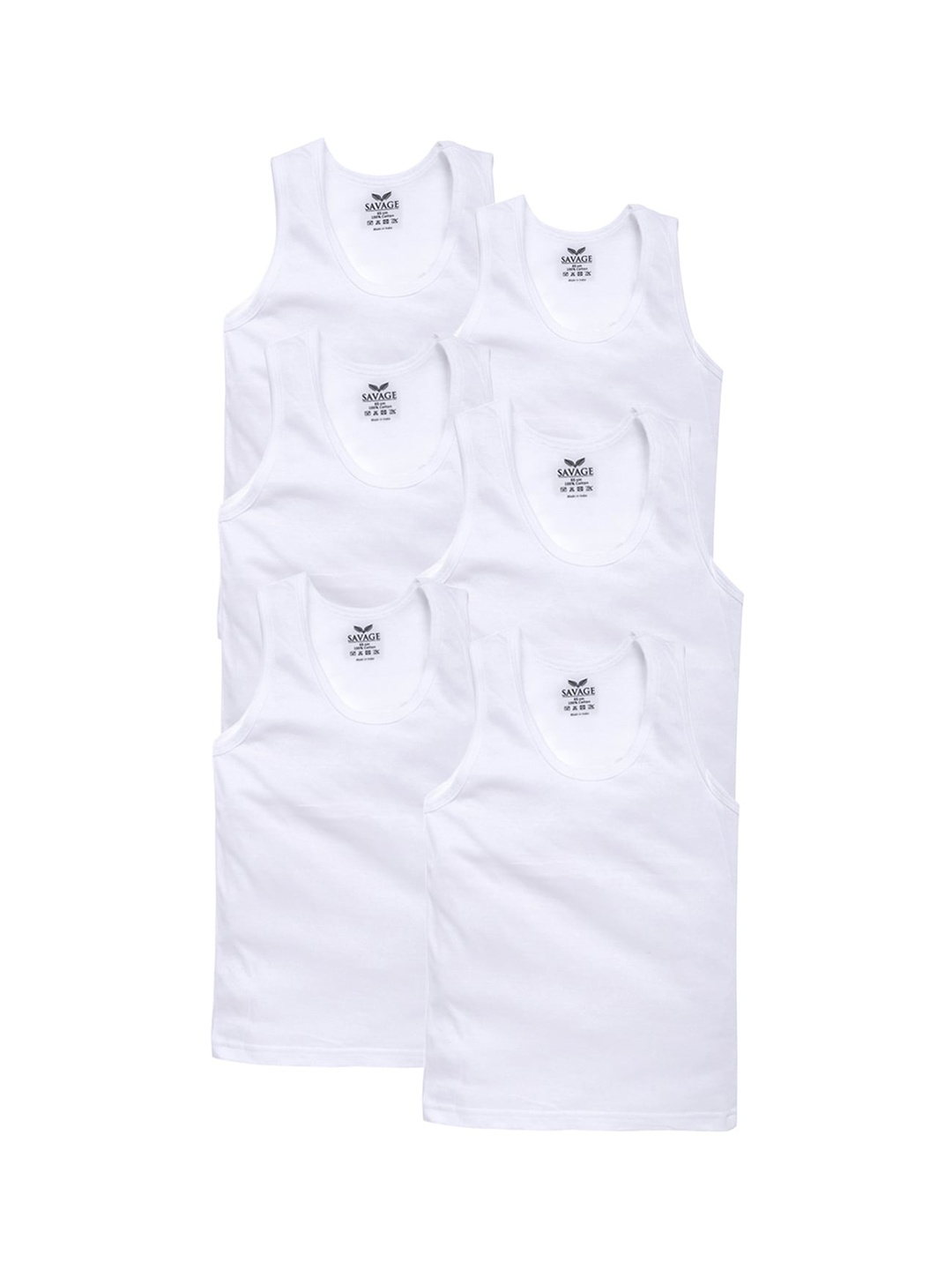 

SAVAGE Boys Pack Of 6 White Solid Cotton Innerwear Vests