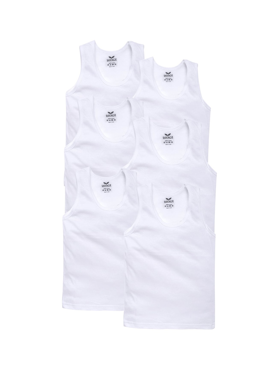 

SAVAGE Boys Pack Of 6 White Solid Cotton Innerwear Vests