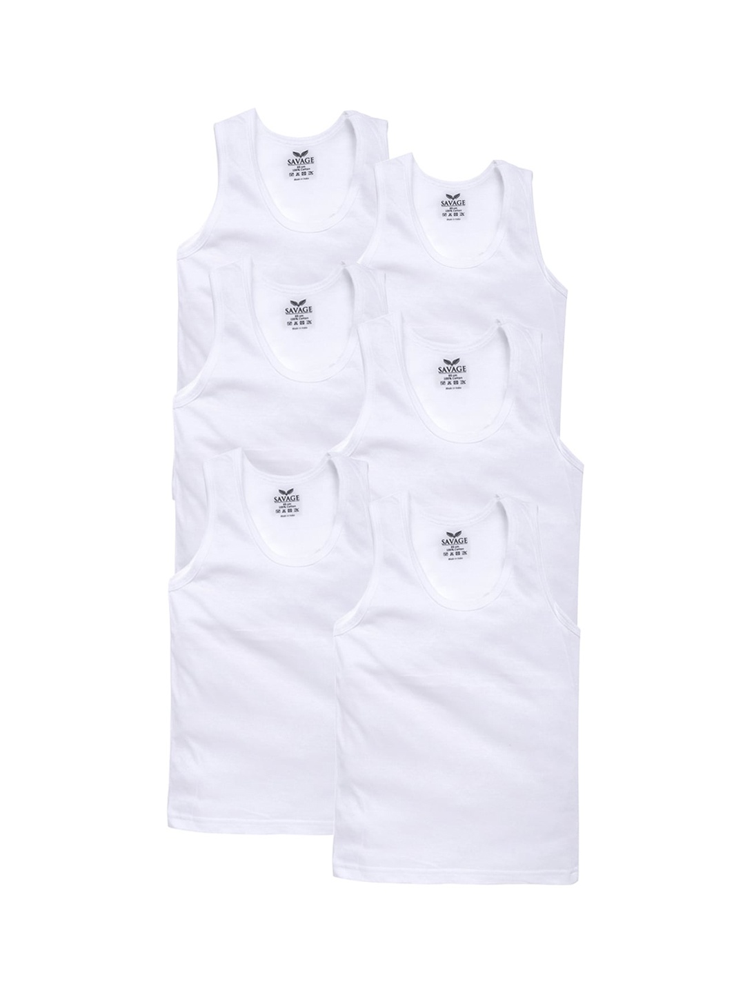 

SAVAGE Boys Pack Of 6 White Solid Cotton Innerwear Vests