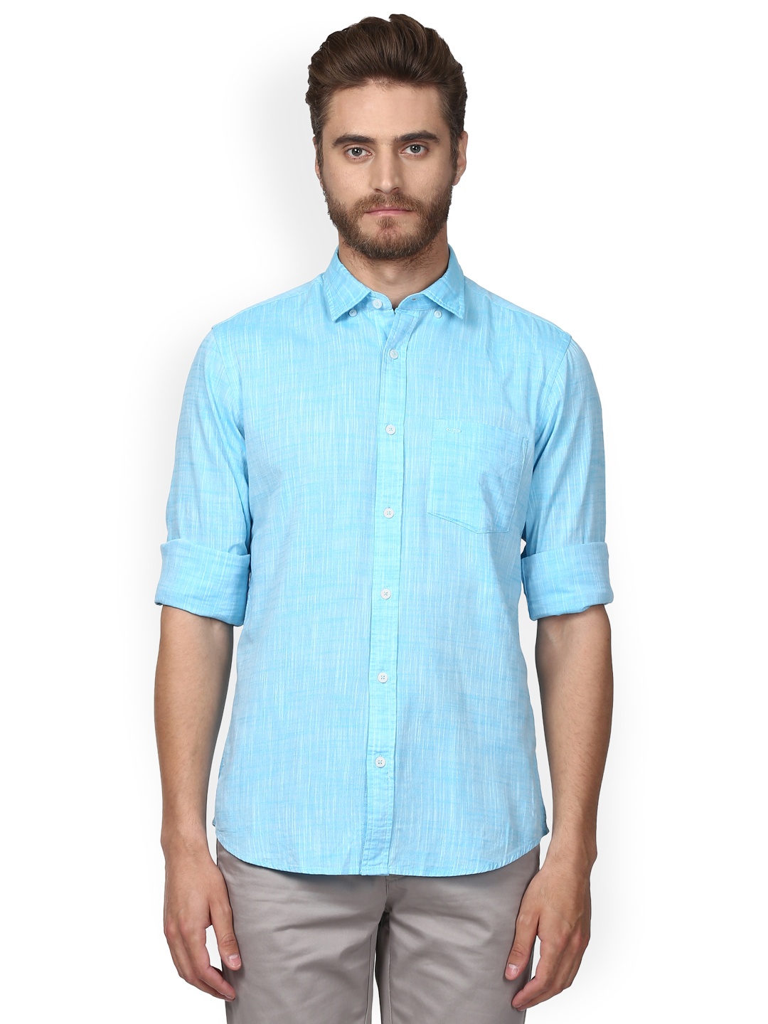 

ColorPlus Men Blue Tailored Fit Solid Casual Shirt
