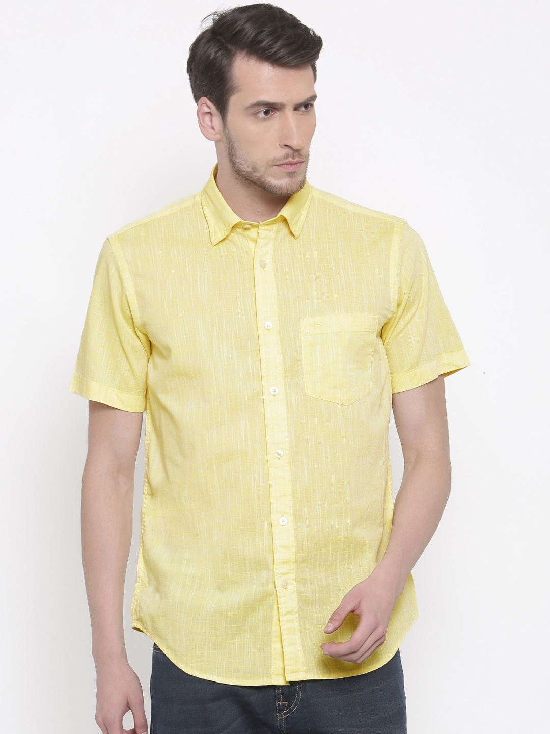 

ColorPlus Men Yellow Tailored Fit Solid Casual Shirt