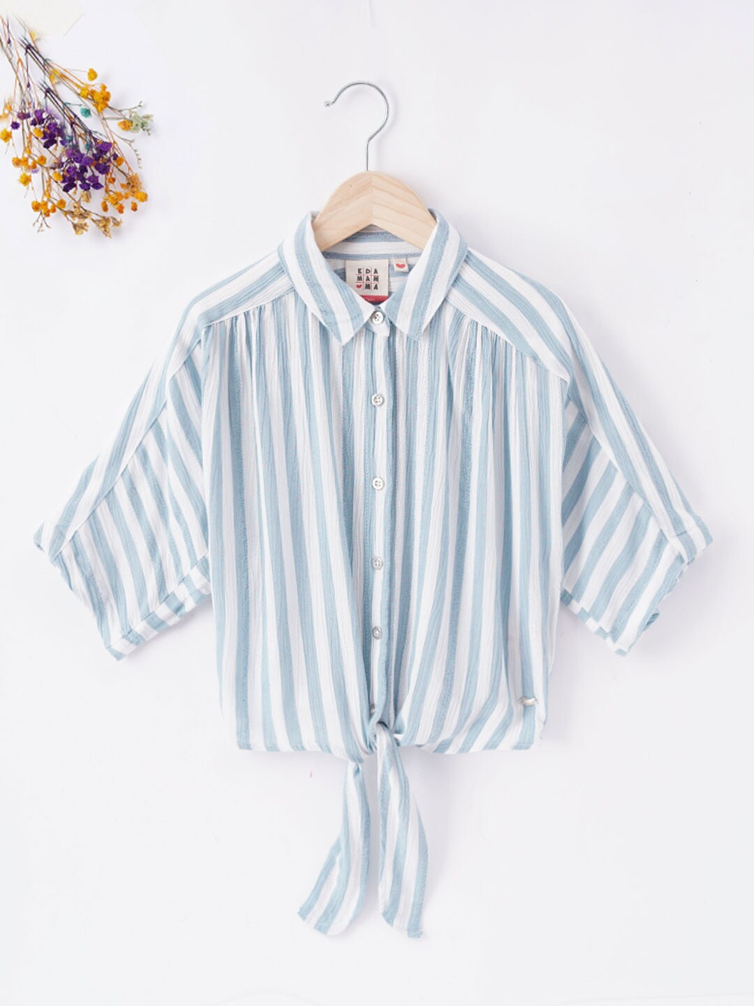 

Ed-a-Mamma Blue Striped Crepe Shirt Style Top