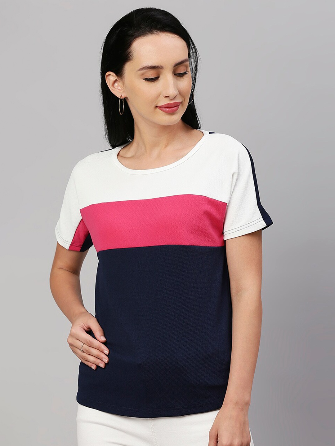 

Pretty Awesome Pink Colourblocked Crepe Top