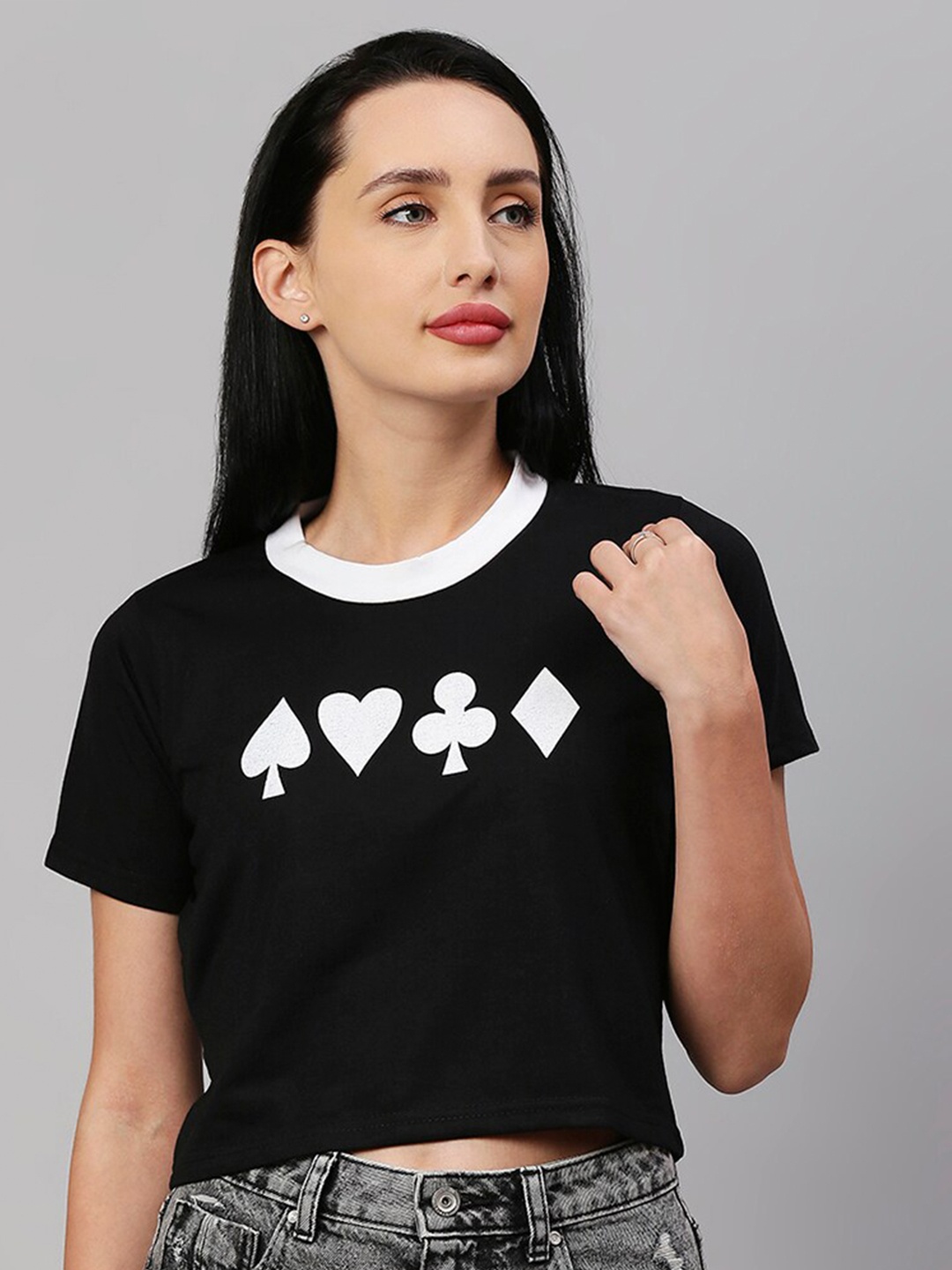 

Pretty Awesome Black Print Crop Top