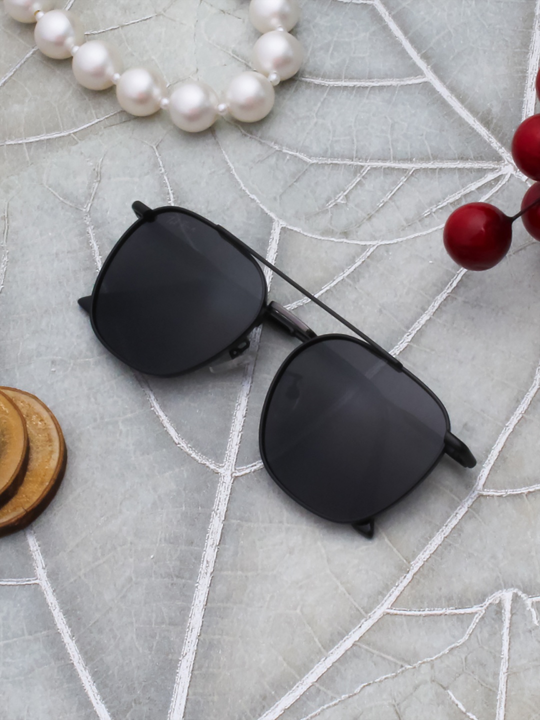 

Ted Smith Unisex Grey Lens & Black Aviator Sunglasses with UV Protected Lens