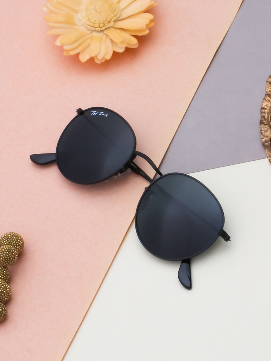 

Ted Smith Unisex Grey Lens & Black Round Sunglasses with UV Protected Lens
