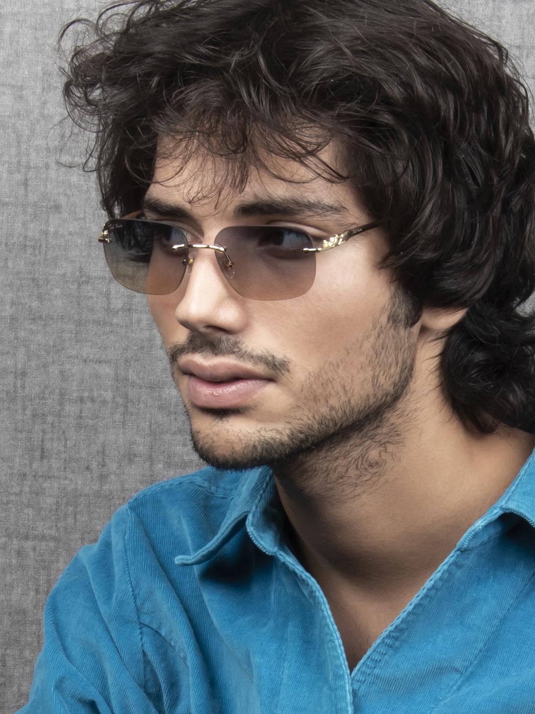 

Ted Smith Unisex Blue Lens & Gold-Toned Square Sunglasses with UV Protected Lens