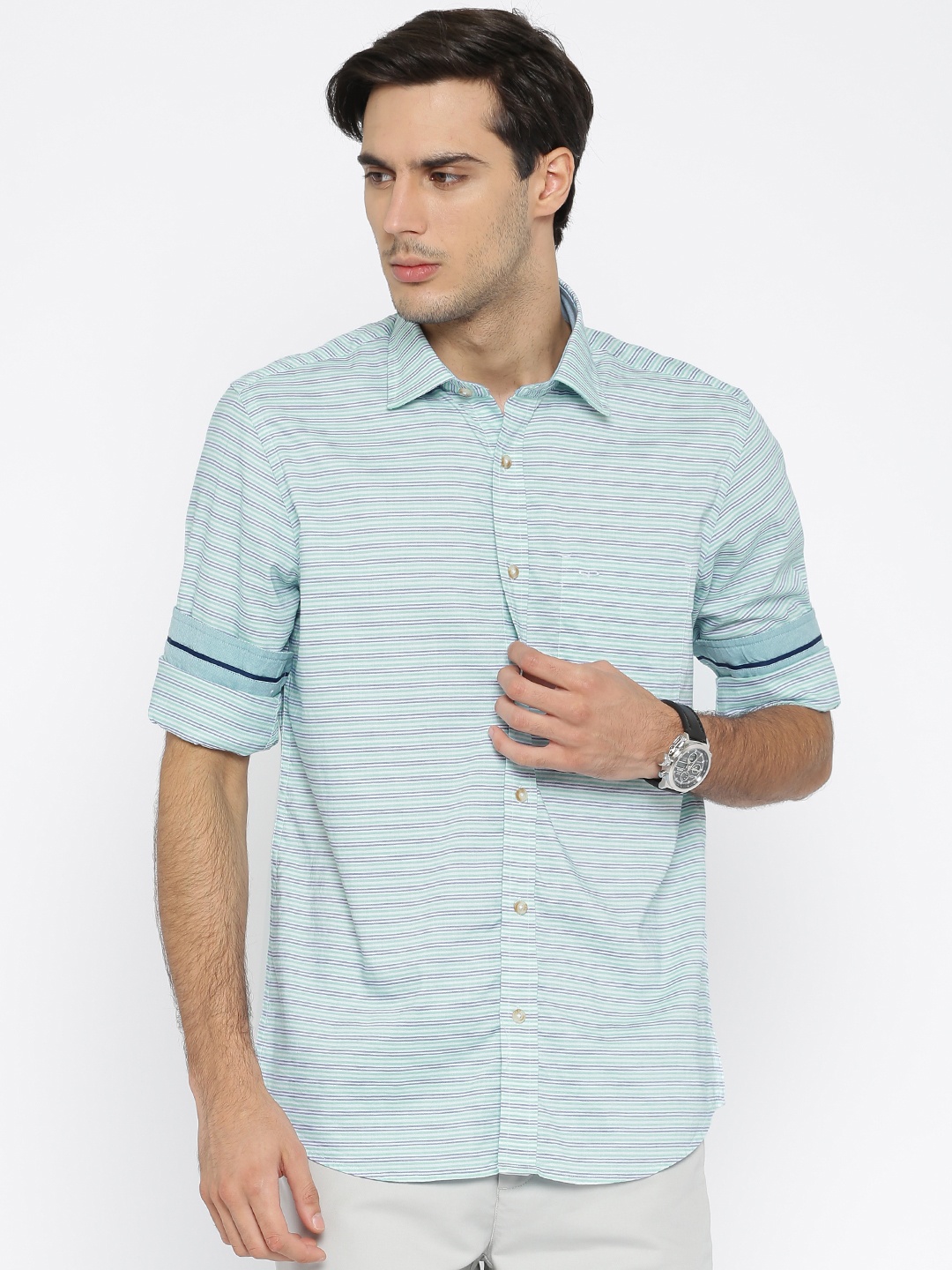 

ColorPlus Men White Striped Casual Shirt