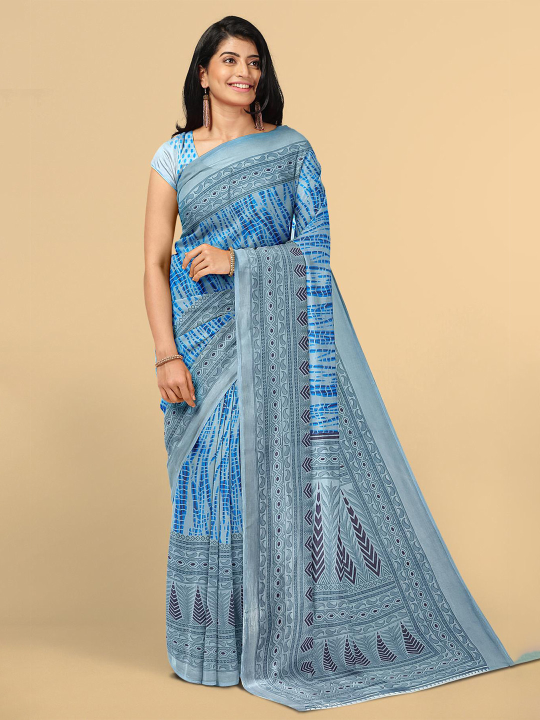 

Kalamandir Blue & Grey Tie and Dye Silk Blend Saree
