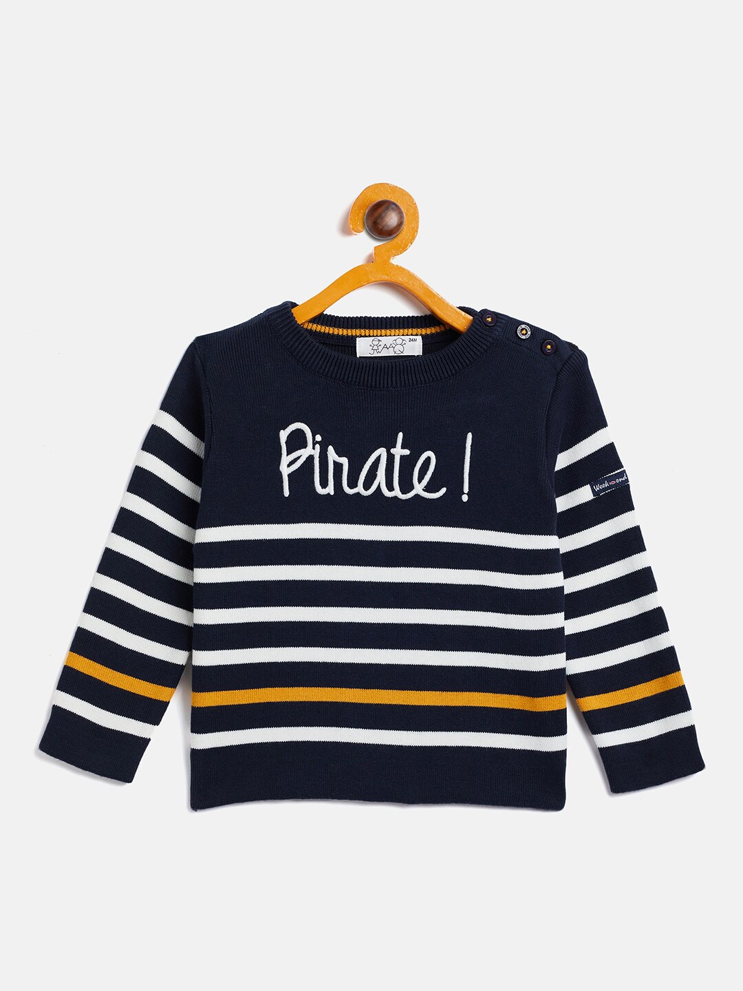 

JWAAQ Unisex Kids Navy Blue & White Striped Pullover