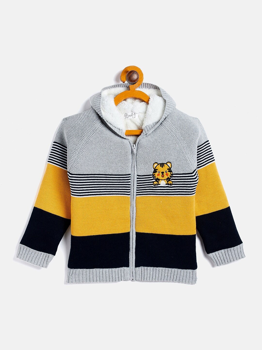 

JWAAQ Boys Grey & Yellow Striped Printed Pullover