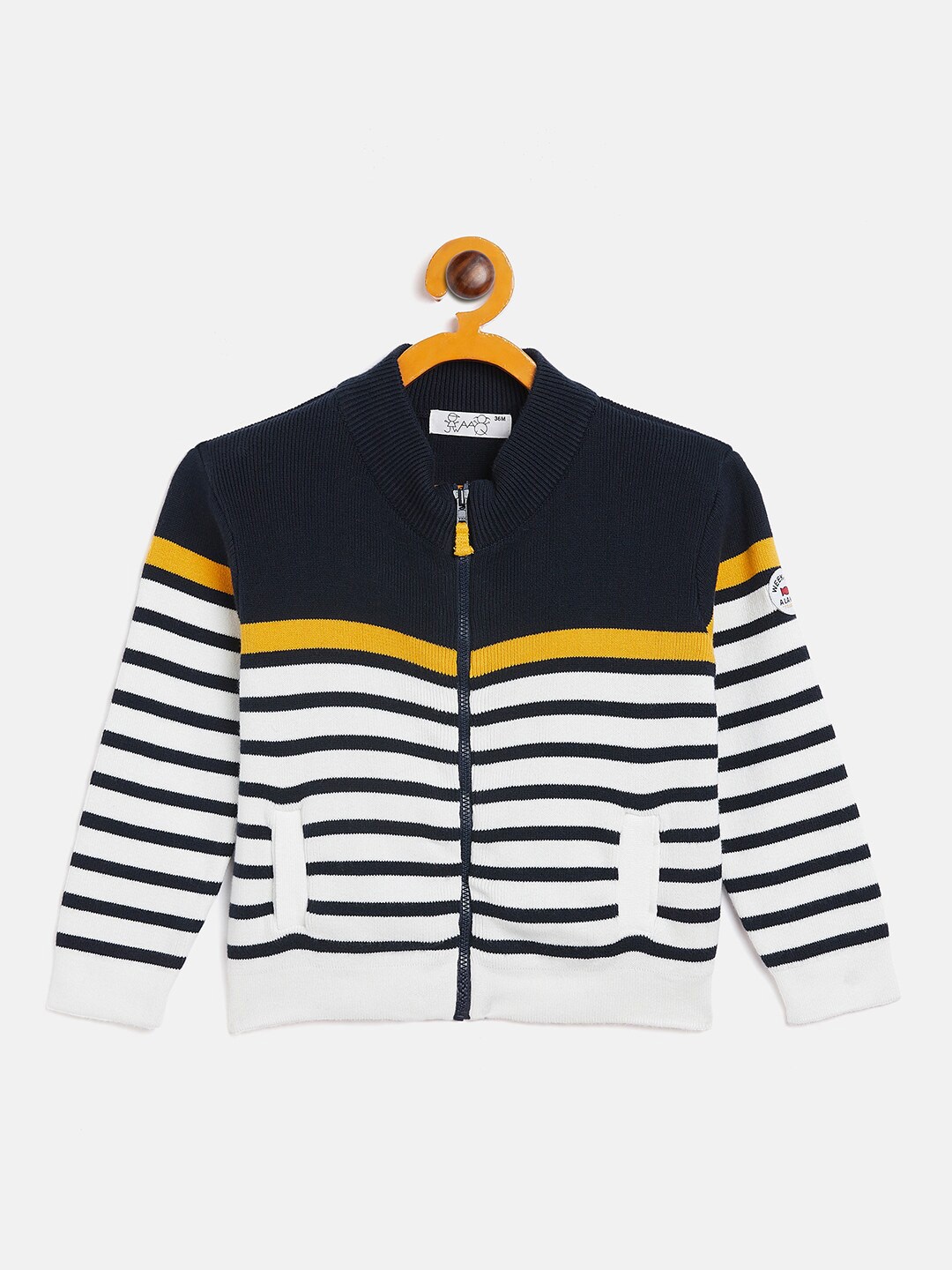 

JWAAQ Unisex Kids White & Black Striped Cardigan